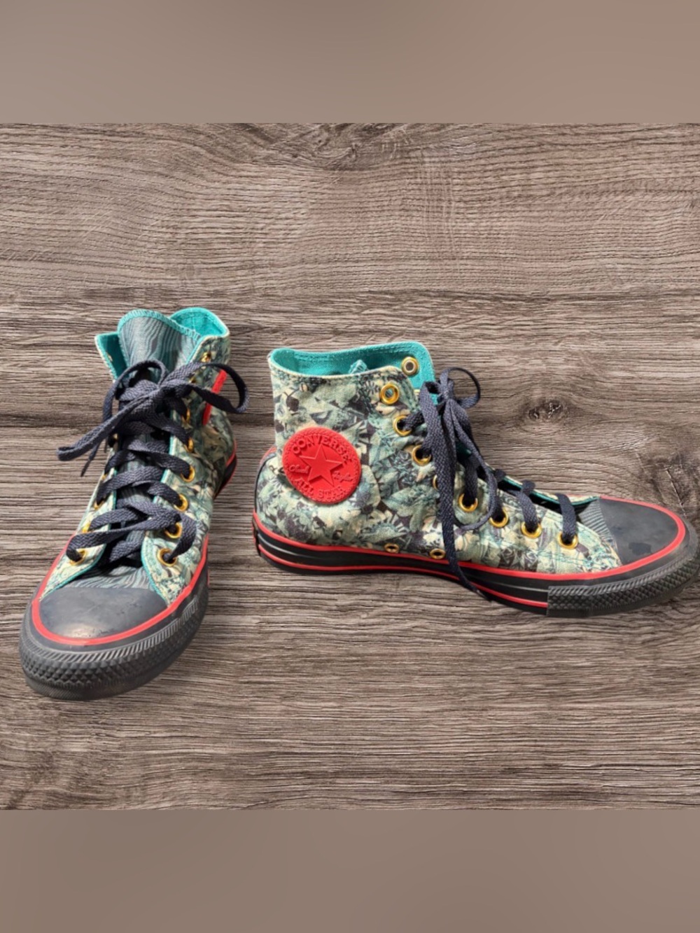 Converse Kids High-Top Sneakers in Teal Floral with Red Accents